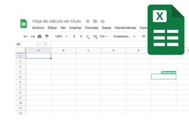 alt="Captura de pantalla de una hoja de cálculo en Google Sheets con una celda seleccionada y el logotipo de hoja de cálculo en la esquina."
