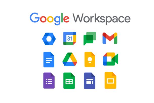 alt="Logotipo de Google Workspace acompañado de iconos de sus principales herramientas como Gmail, Drive, Calendar, Docs, Sheets y Meet."